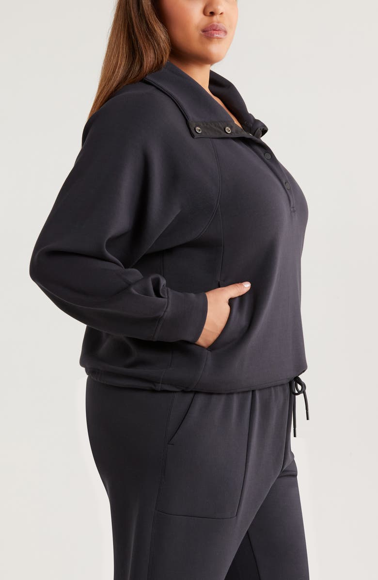 Zella Ultrasoft Snap Funnel Neck Sweatshirt, Alternate, color, Black
