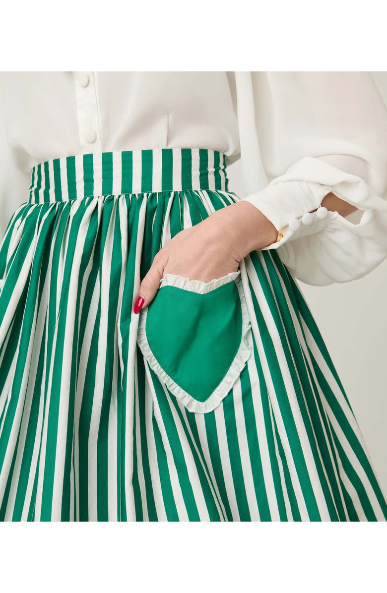 Unique Vintage Front Pocket Swing Skirt, Alternate, color, Green & White Stripe