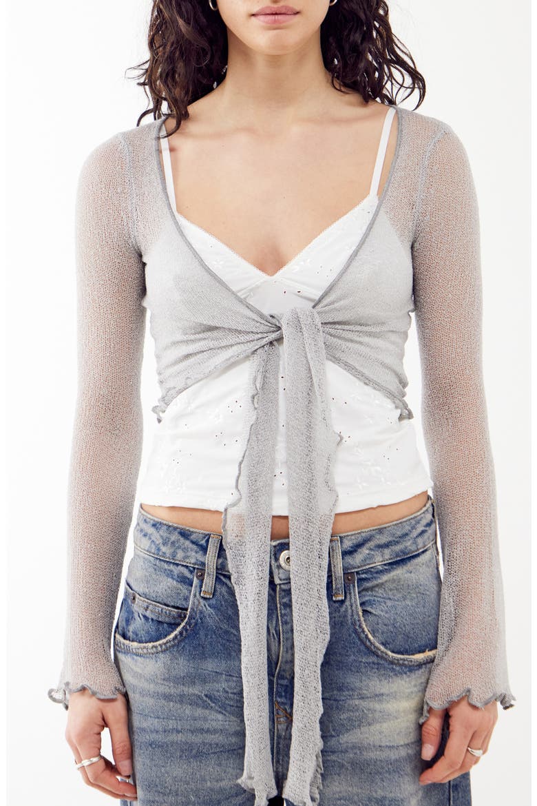 Sheer Tie Front Cardigan, Main, color, GREY