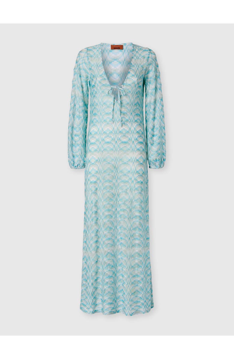 Missoni Long-sleeved Cover-up Dress In Shaded Lamé Viscose, Main, color, White & Light Blue