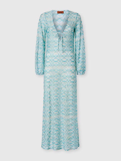 Long-sleeved Cover-up Dress In Shaded Lamé Viscose