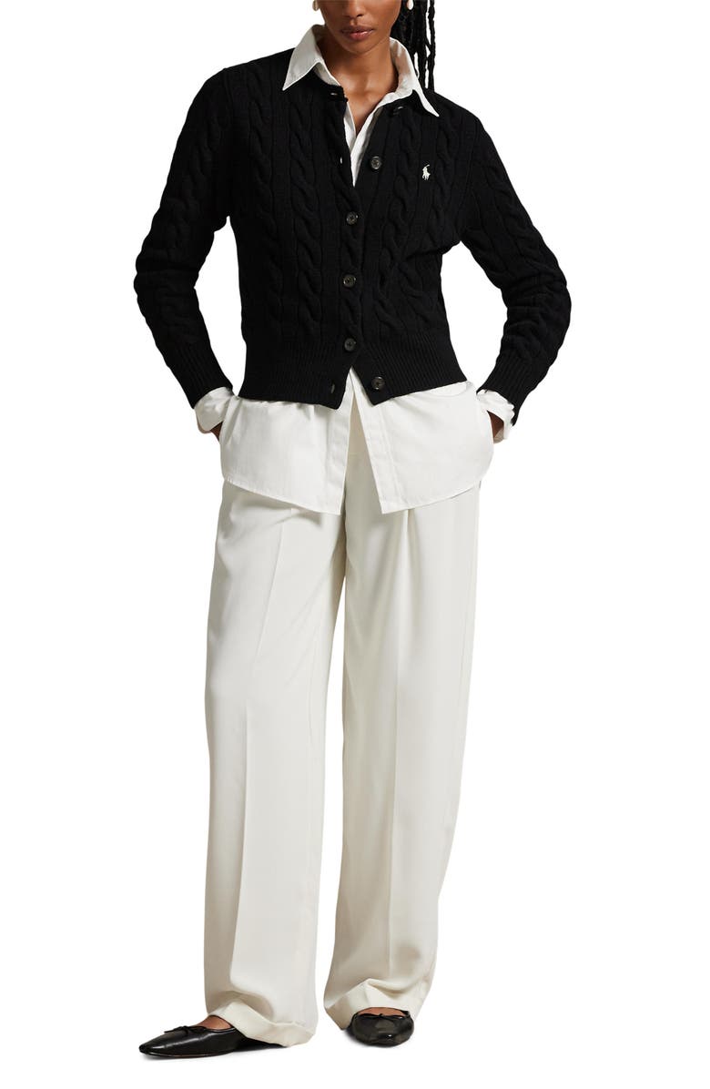 Polo Ralph Lauren Cable Knit Wool & Cashmere Cardigan, Alternate, color, Polo Black