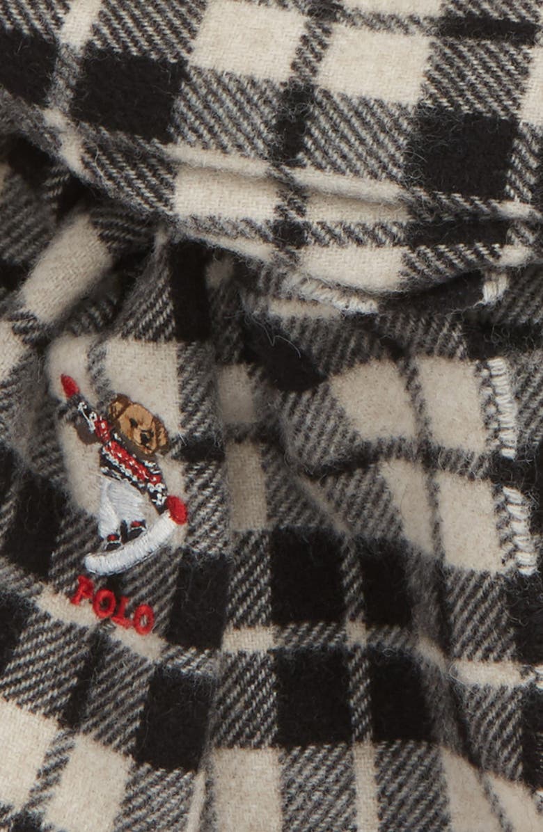 Polo Ralph Lauren Embroidered Bear Plaid Wool Blend Scarf, Alternate, color,
