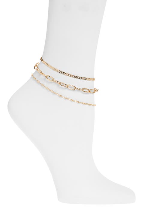 Set of Three Mixed Chain Anklets