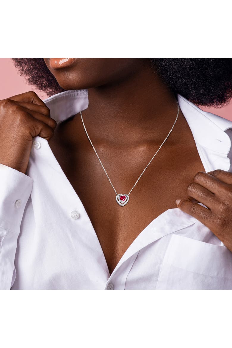 Gemstone & Diamond Halo Heart Necklace 10K, Alternate, color, Created Ruby