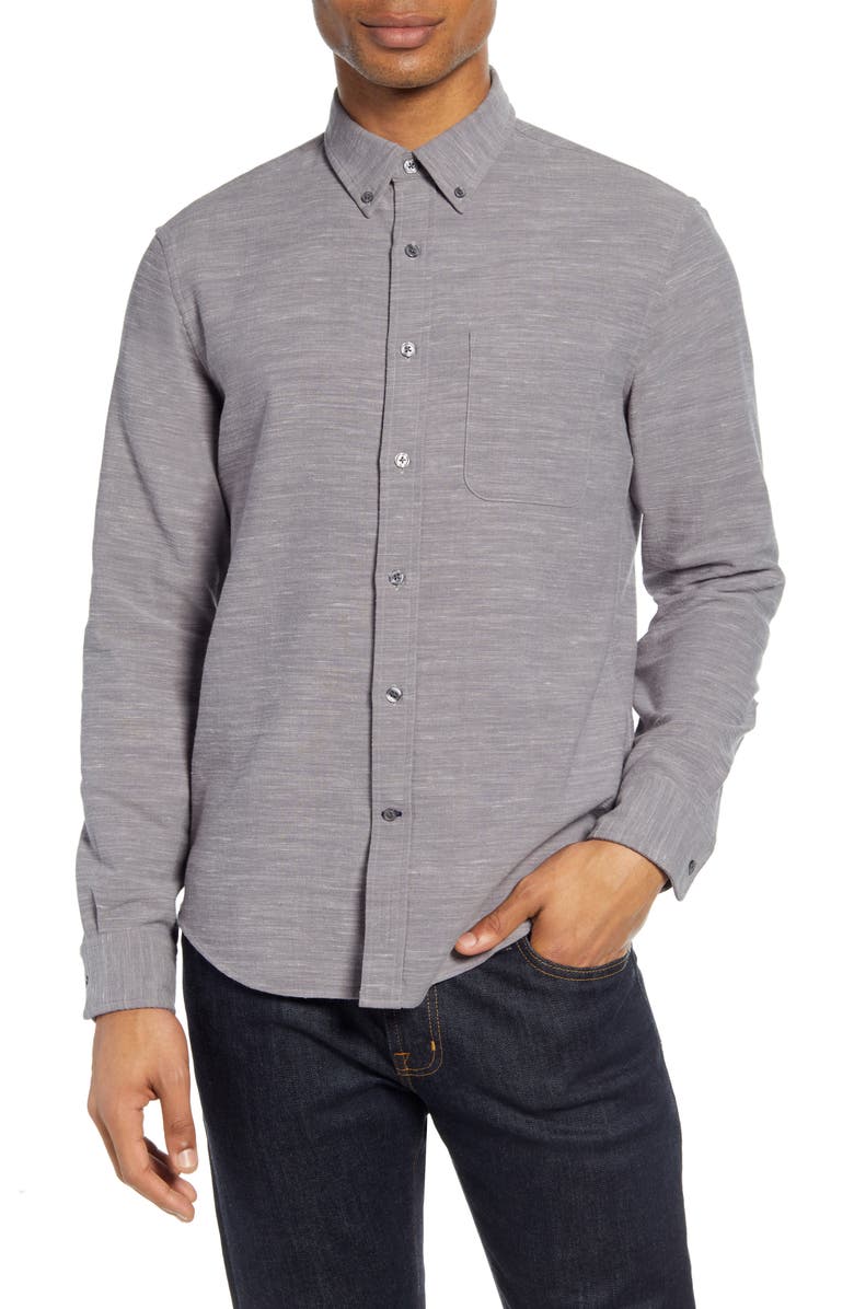 Club Monaco Slim Fit Mélange Flannel Button-Down Shirt, Main, color,