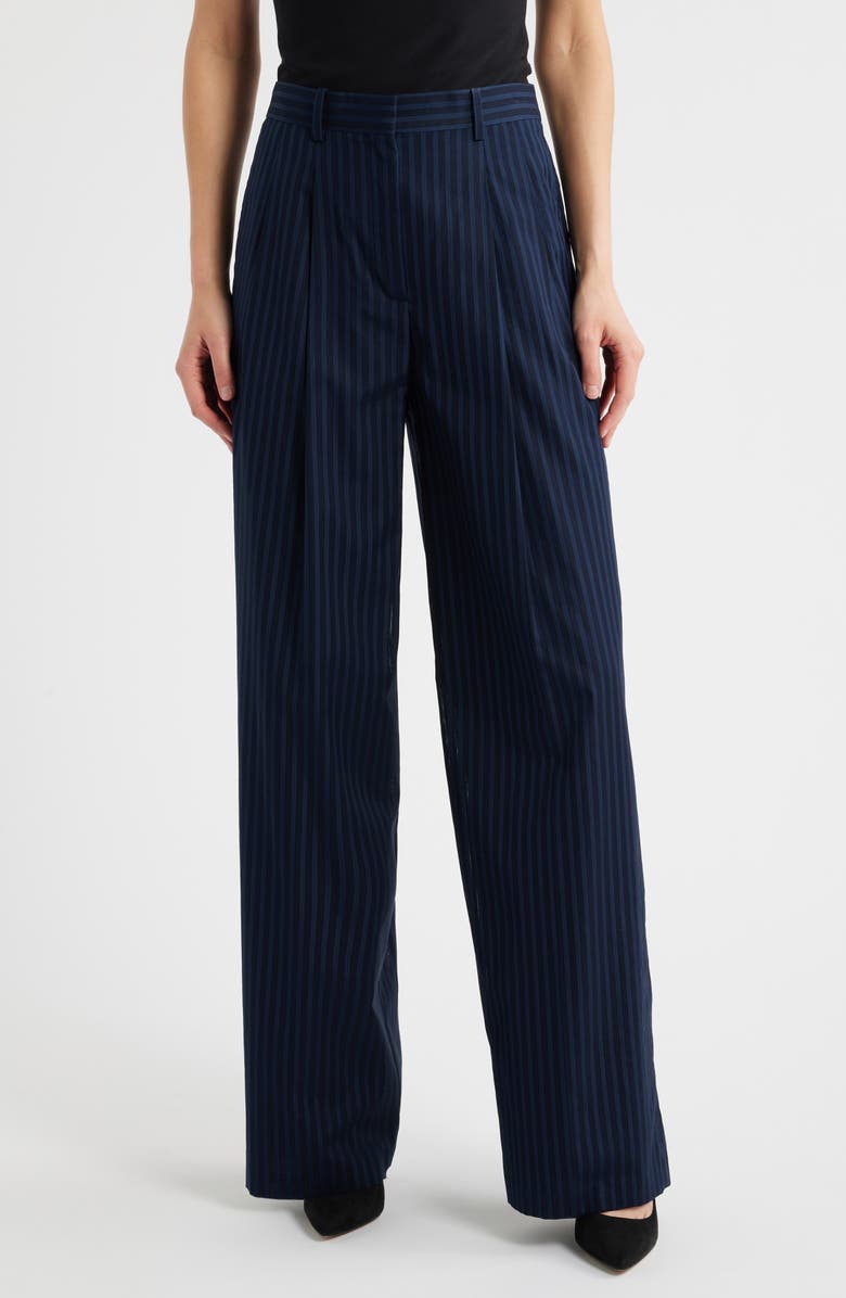 Theory Pleated Wide Leg Pants, Main, color, Nocturne Navy