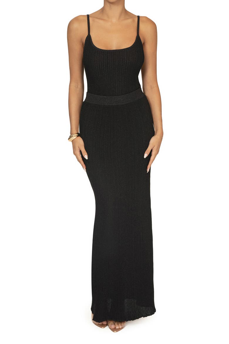 Serena Metallic Rib Knit Camisole & Skirt Set, Main, color, BLACK