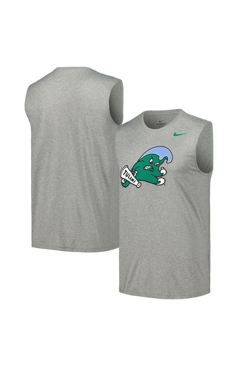 Nike Men's Nike Heather Gray Tulane Green Wave Legend Performance Sleeveless T-Shirt, Alternate, color, 