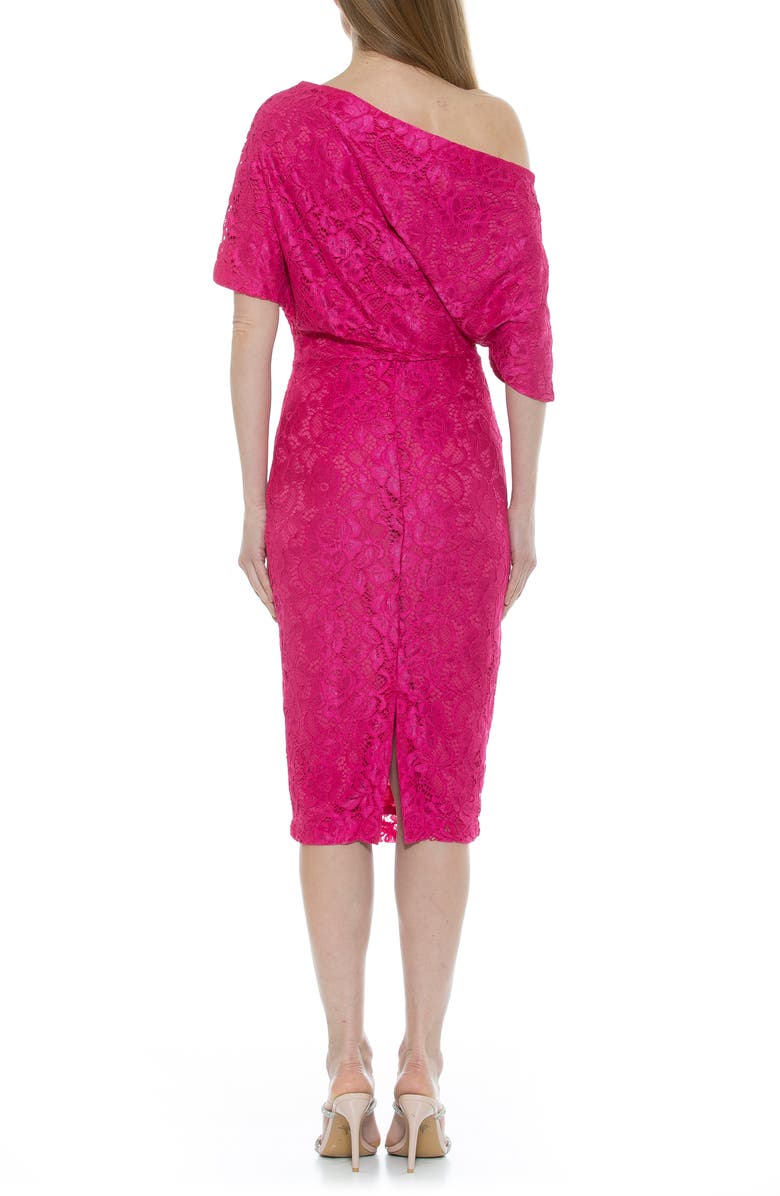 Alexia Admor Tayla Draped One-Shoulder Lace Midi Dress, Alternate, color, Magenta