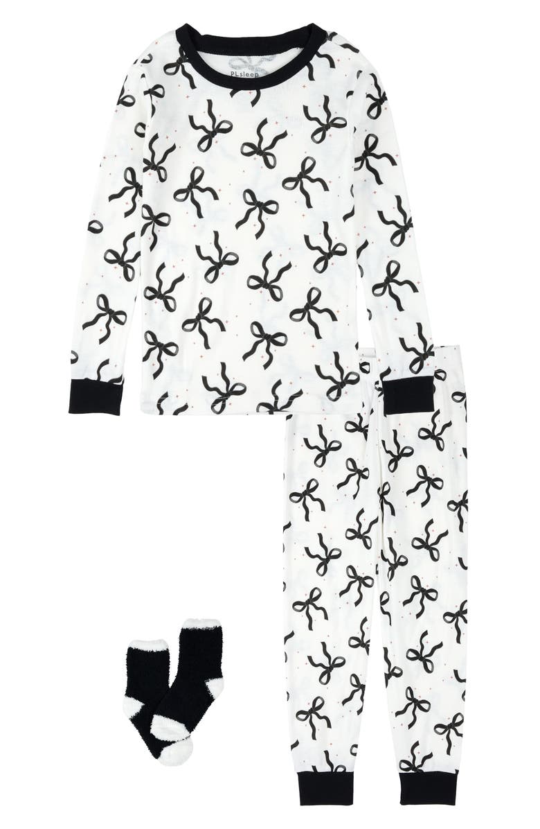 Petit Lem Kids' Fitted Two-Piece Pajamas & Socks Set, Main, color, Off White