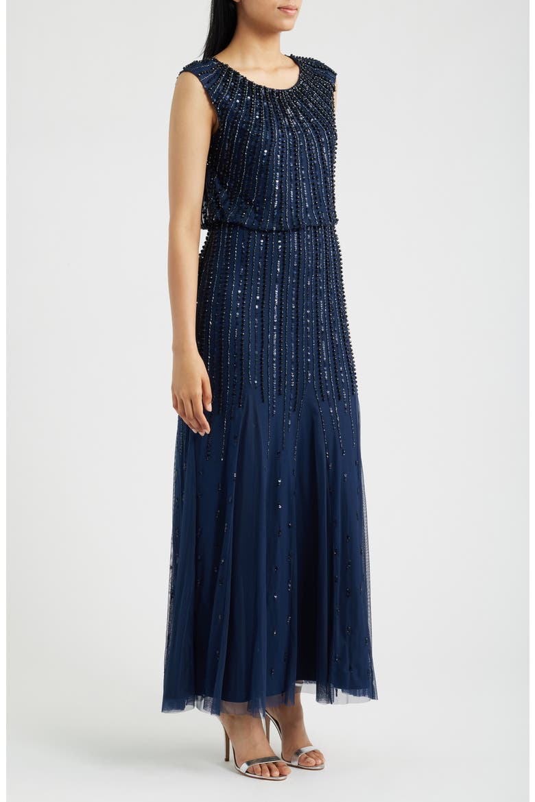 Beaded Blouson Gown, Alternate, color, SLATE 421
