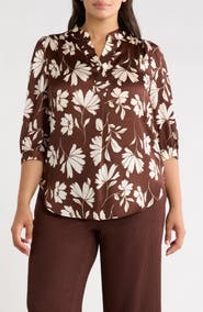 Anne Klein Floral Split Neck Top