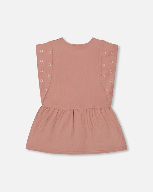 Deux Par Deux Girl's Crinkle Jersey Tunic With Embroidery Dark Old Pink In Dark Old Pink