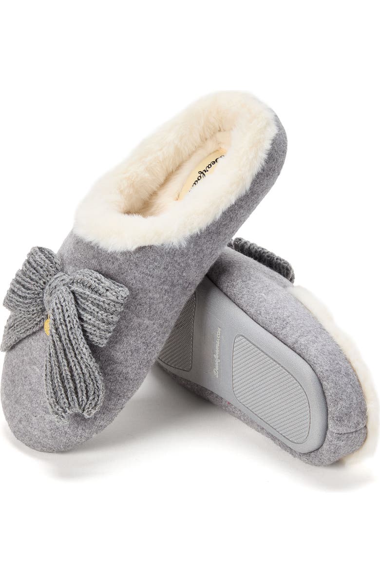 DEARFOAMS Josie Knit Clog Slipper with Bow, Alternate, color, Light Heather Grey