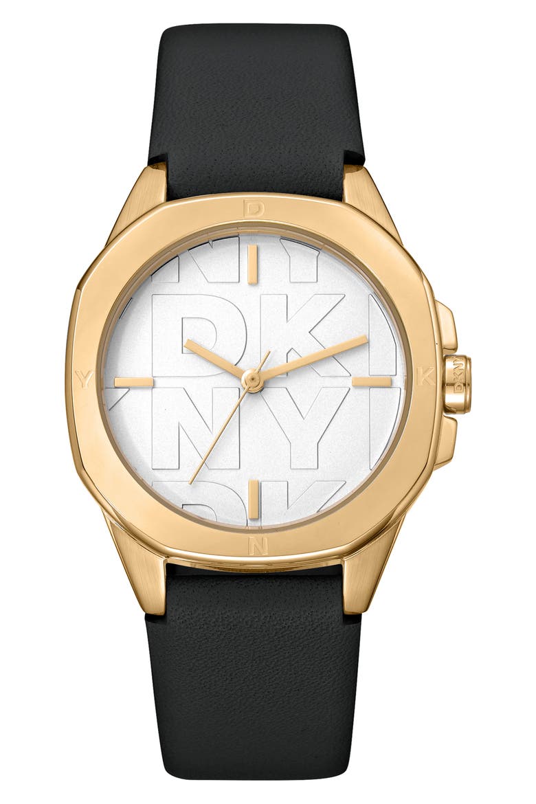 316L Leather Strap Watch, Main, color, BLACK