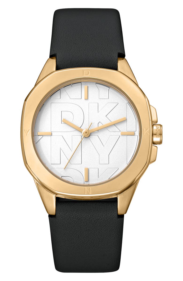 GEVRIL 316L Leather Strap Watch, Main, color, Black