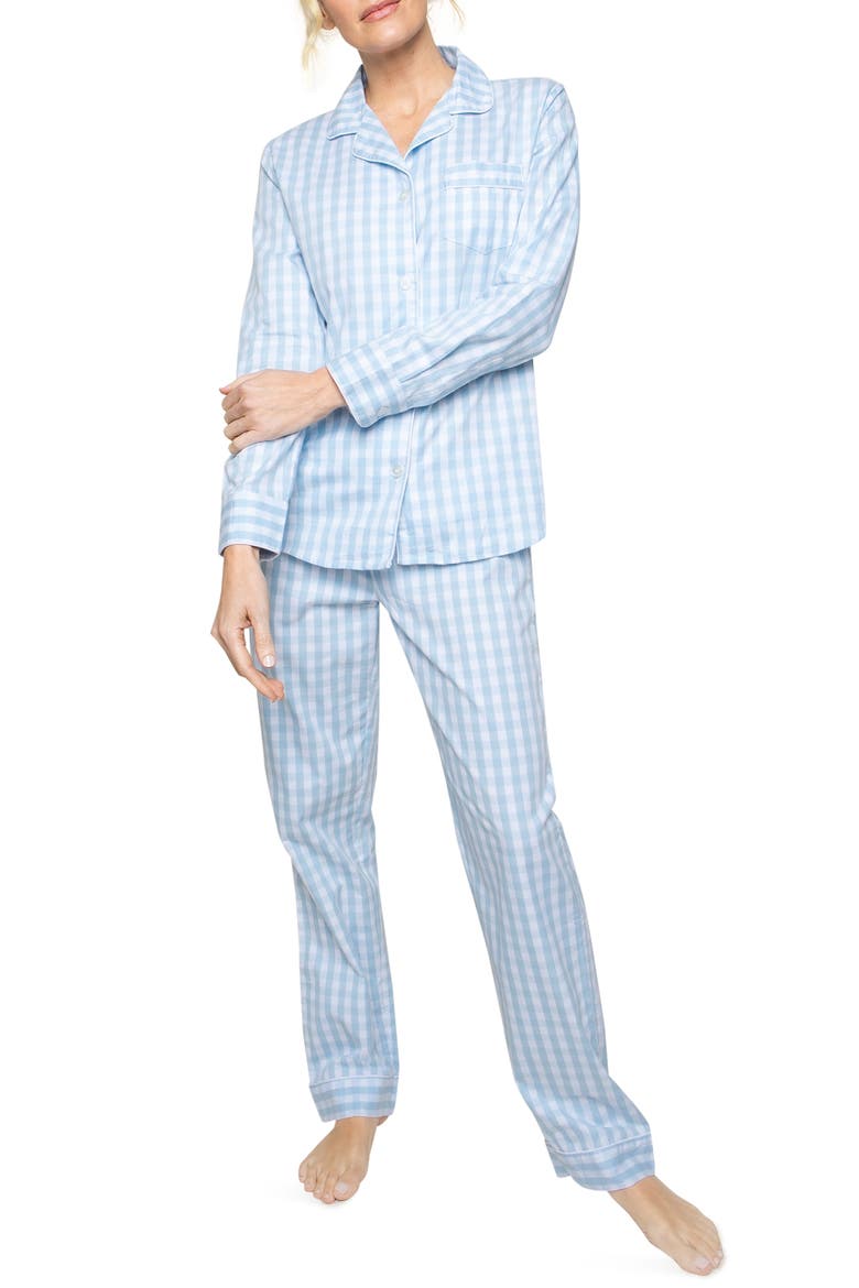 Classic Gingham Brushed Cotton Woven Twill Pajamas, Main, color, BLUE