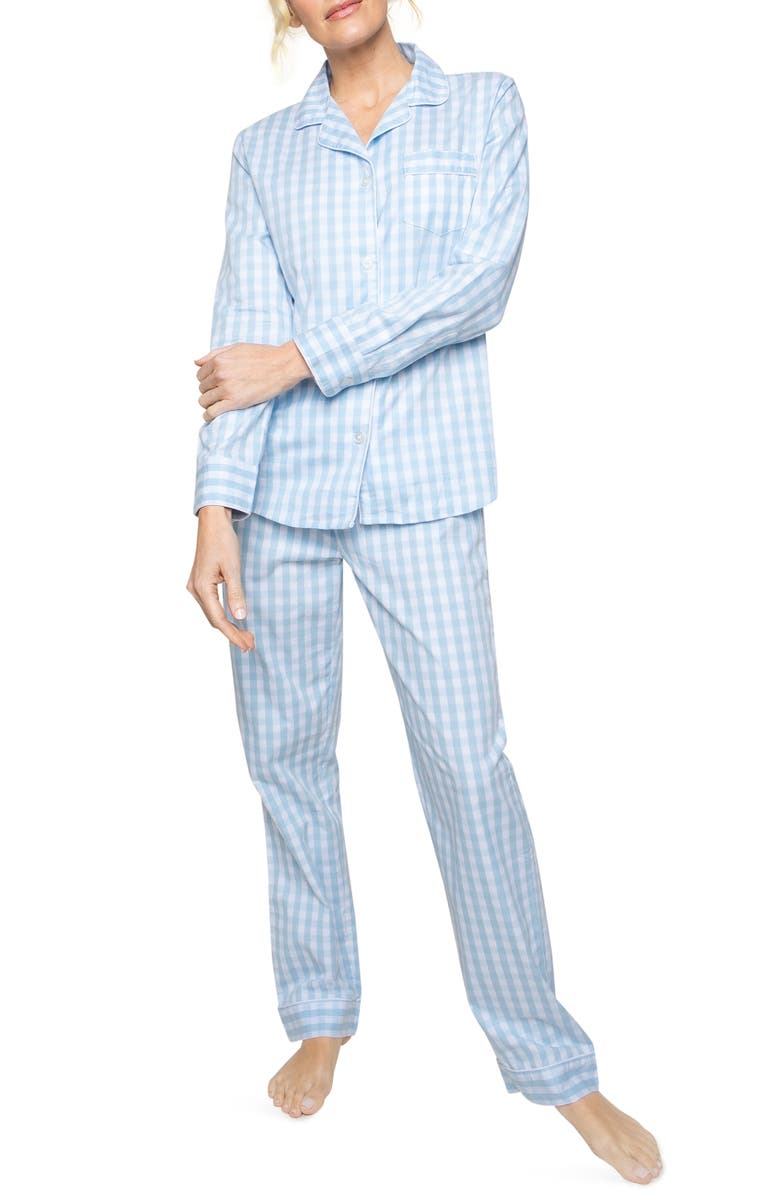 Petite Plume Gingham Check Pajamas, Main, color, Blue