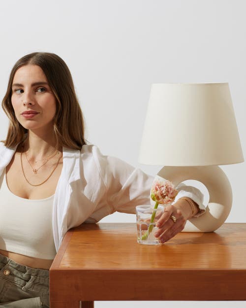 Brightech Chloe 15.5" Led Table Lamp With Off-white Ceramic Base And Cotton Shade In Beige/cream