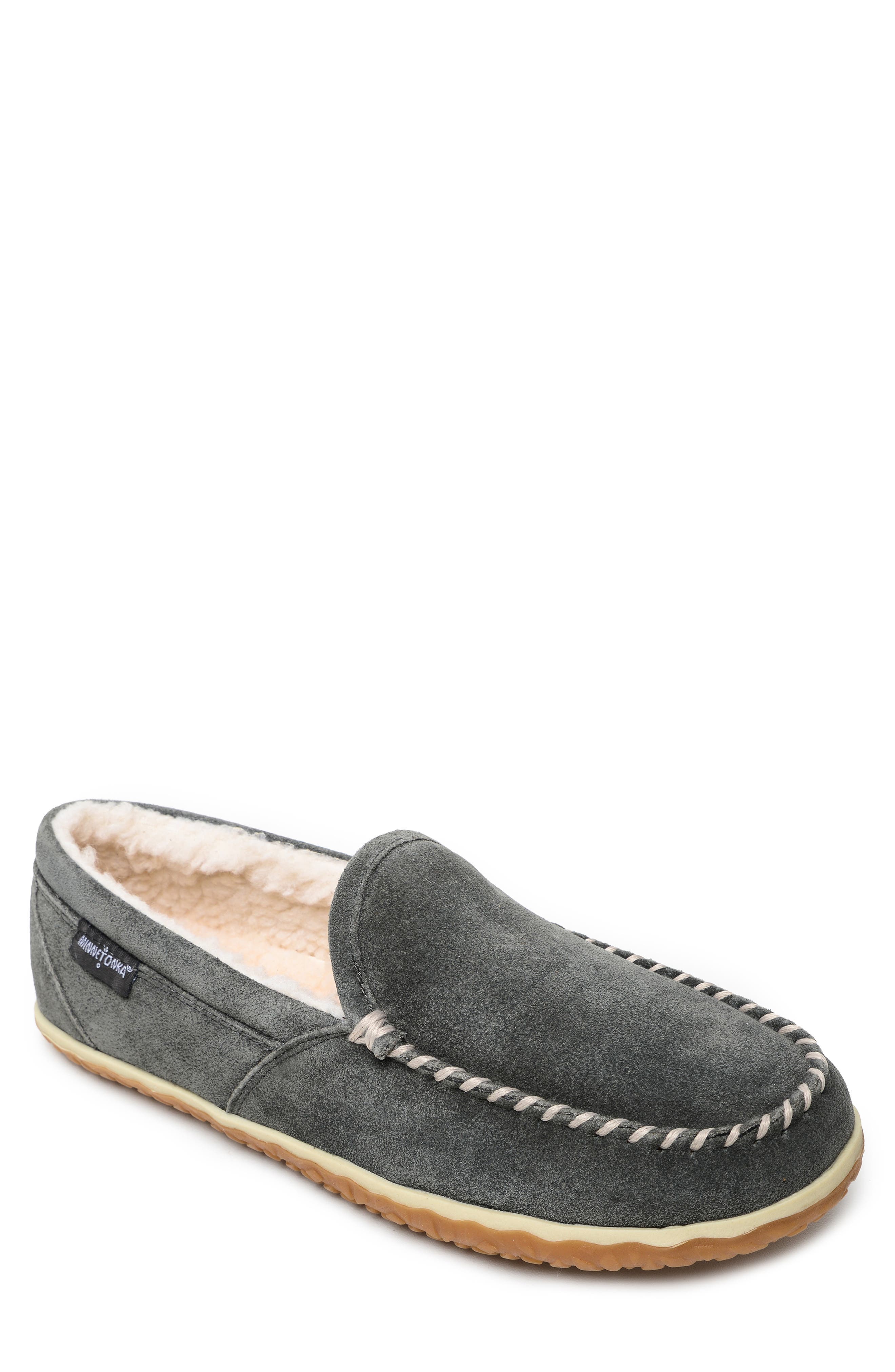 Minnetonka Tilden Faux Shearling Lined Slipper, Main, color, Grey