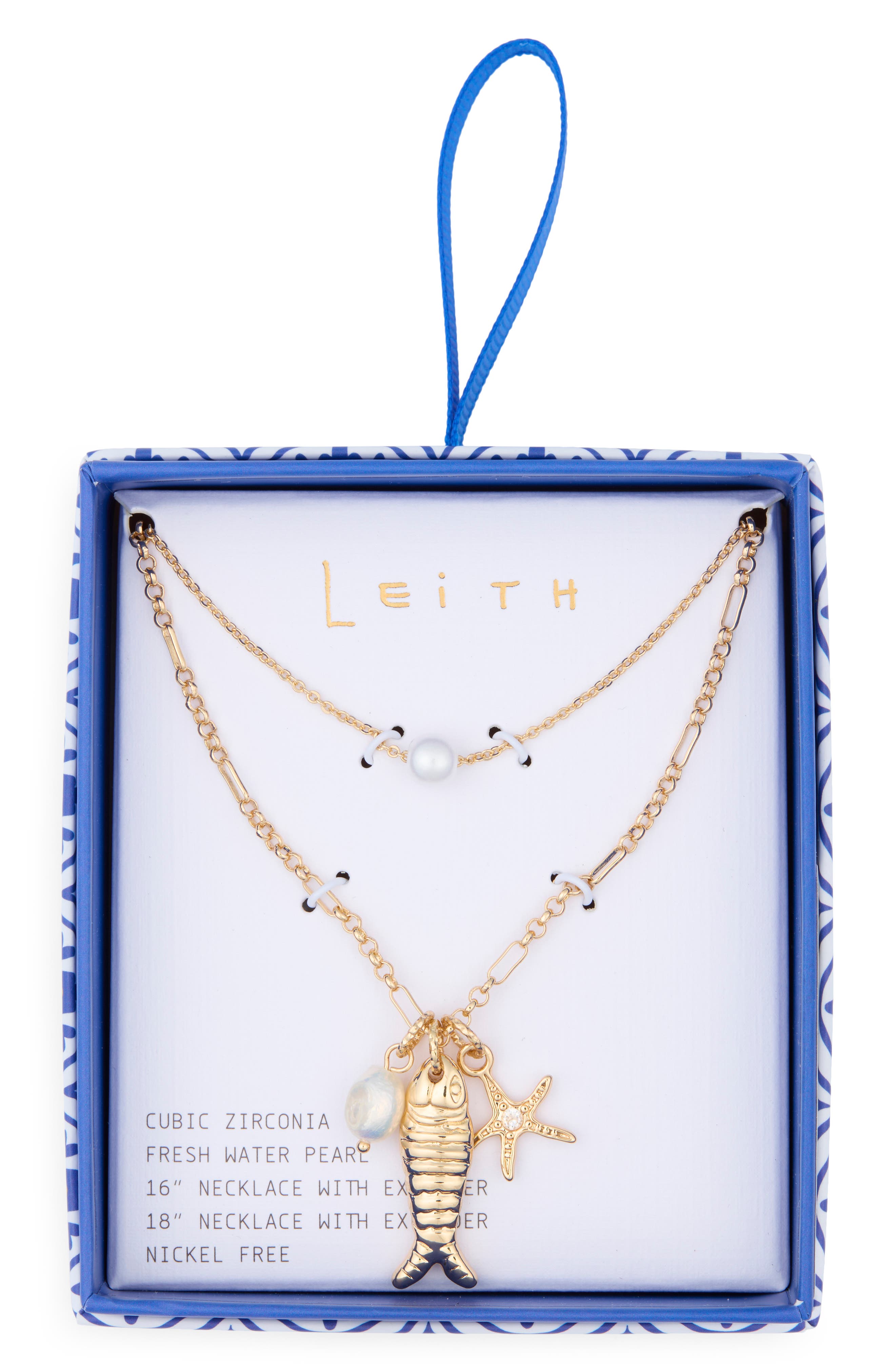 Leith Set of 2 Freshwater Pearl & Fish Charm Necklaces