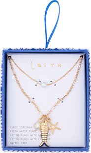 Leith Set of 2 Freshwater Pearl & Fish Charm Necklaces