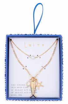 Leith Set of 2 Freshwater Pearl & Fish Charm Necklaces