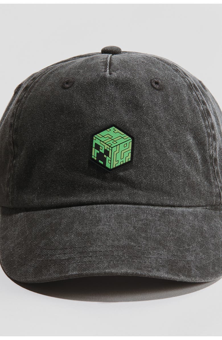 H&M Embroidered-motif Cotton Twill Cap, Alternate, color, Black/Minecraft