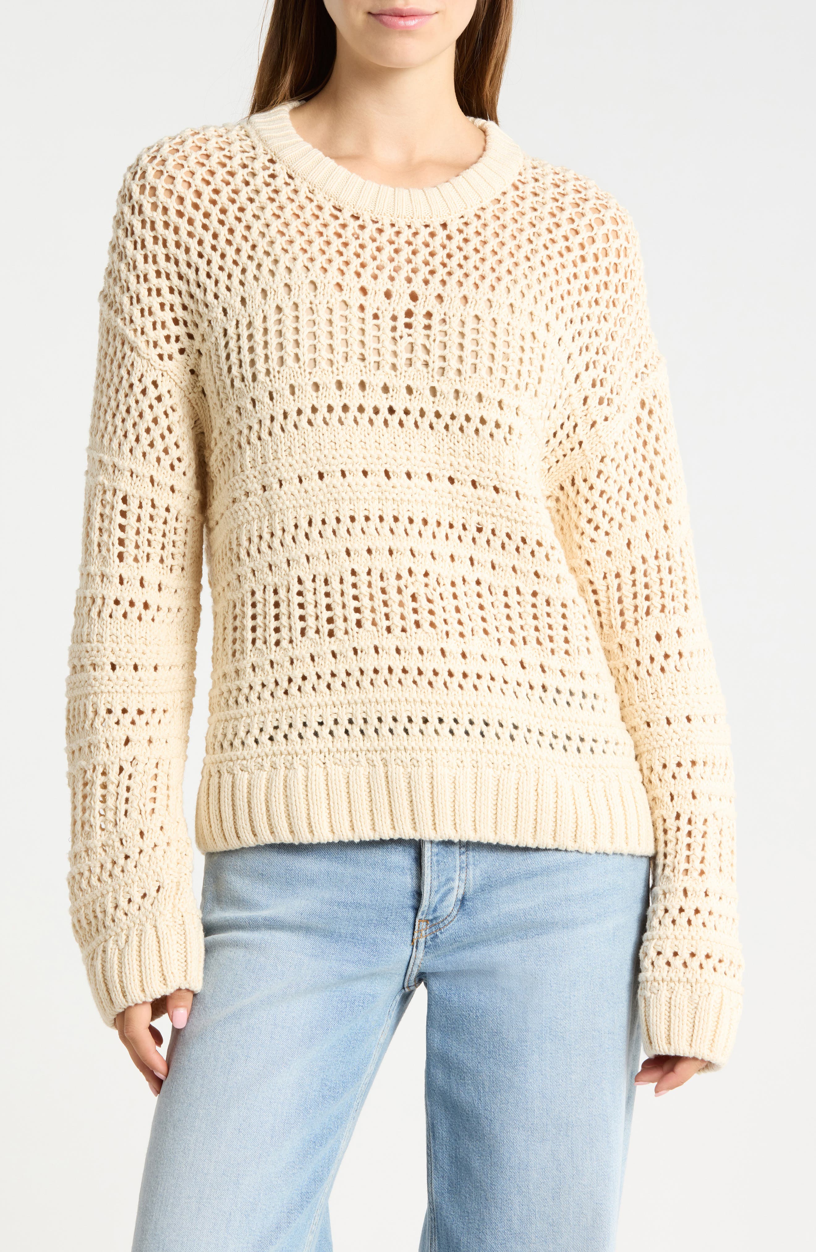 Whitecap Open Stitch Cotton Crewneck Sweater