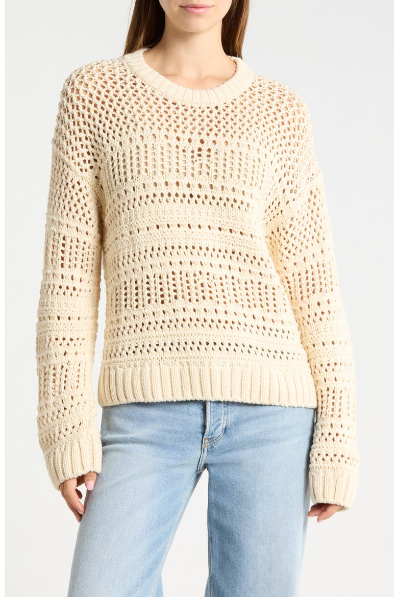 Whitecap Open Stitch Cotton Crewneck Sweater, Main, color, CREAM