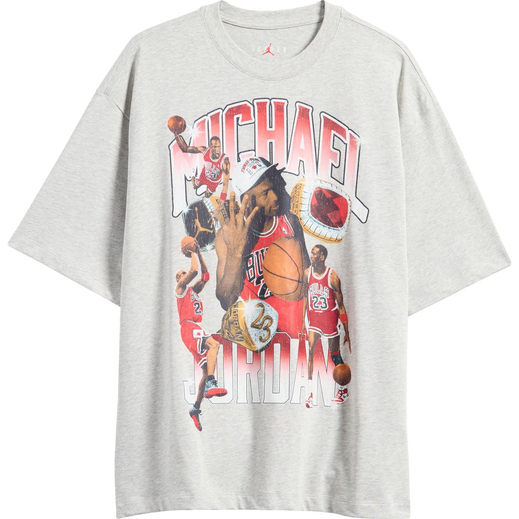 Jordan Essentials Oversize Photo Graphic T-shirt In Grey Heather/varsity Red