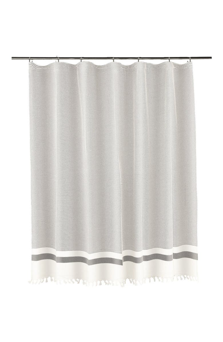 Olive & Linen Pixel Shower Curtain, Main, color, Black