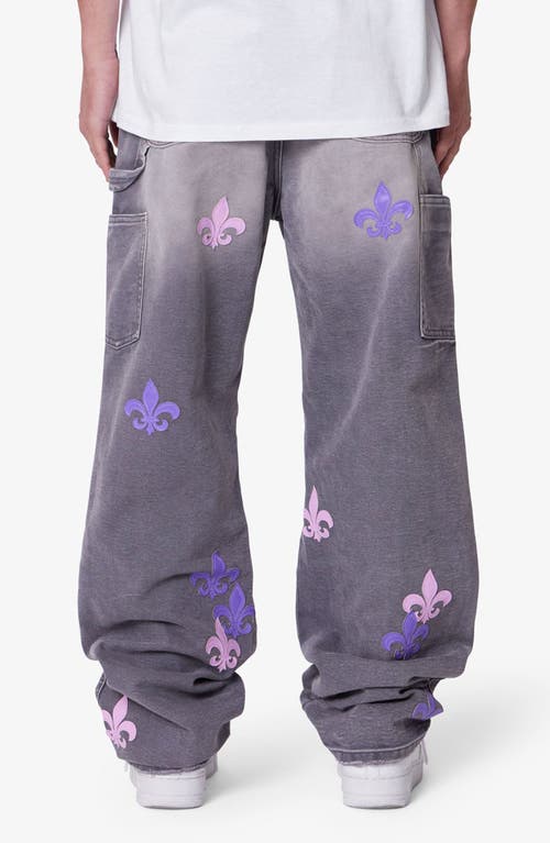 Mnml Embroidered Fleurs De Lis Double Knee Ultra Baggy Jeans In Gray