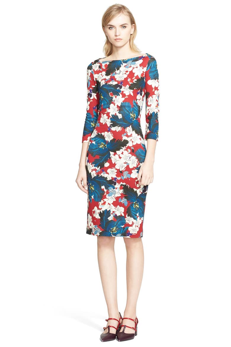 'Ohana' Print Ponte Jersey Dress, Main, color, RED/ MULTI