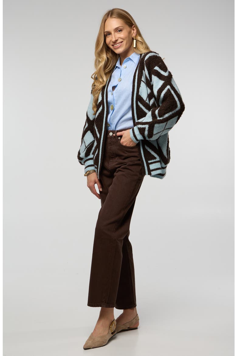 Argyle Stripe Cardigan, Alternate, color, BROWN MULTI