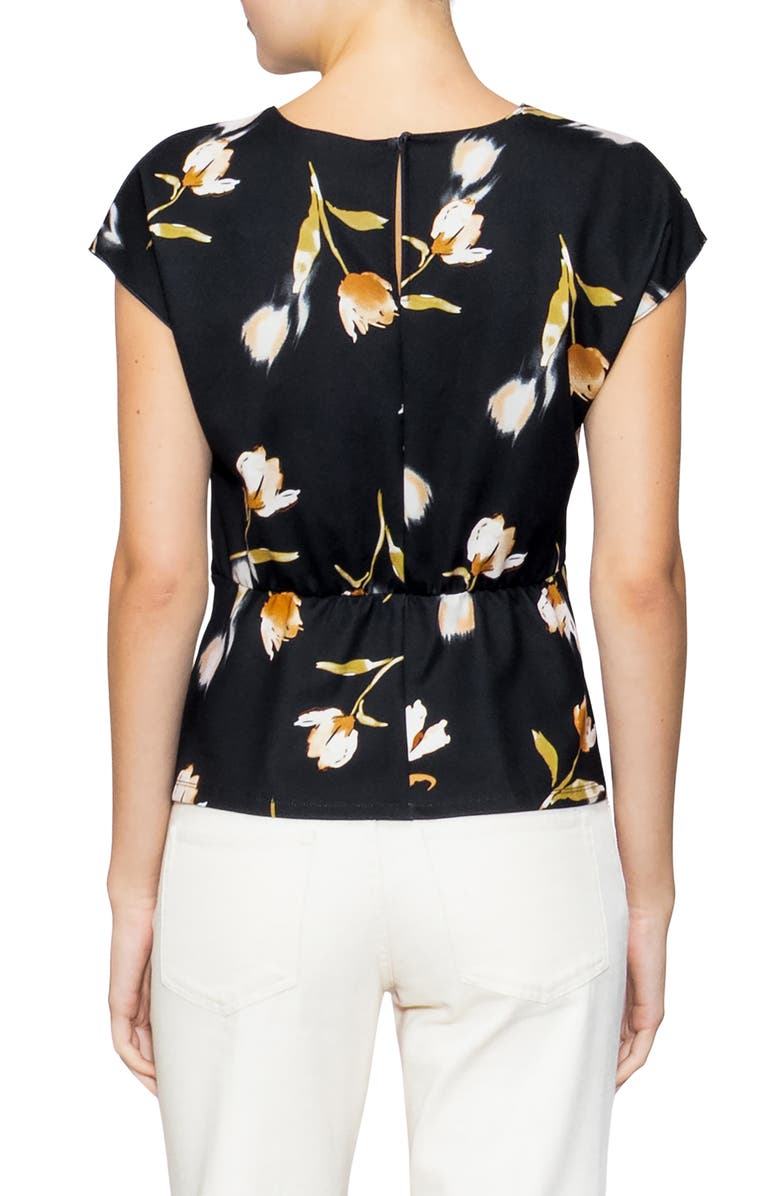 MELLODAY Techno Floral Side Cinch Top, Alternate, color, Black/ Multi