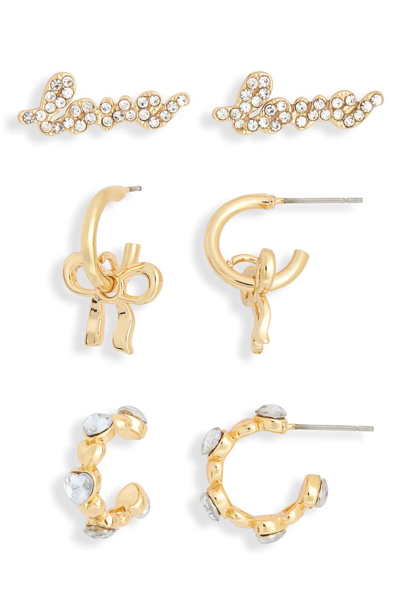 BaubleBar Set of 3 Love Earrings, Alternate, color, Gold