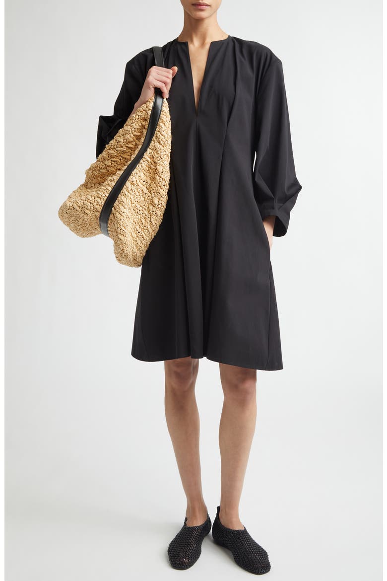 Bishop Sleeve Cotton Dress, Main, color, BLACK