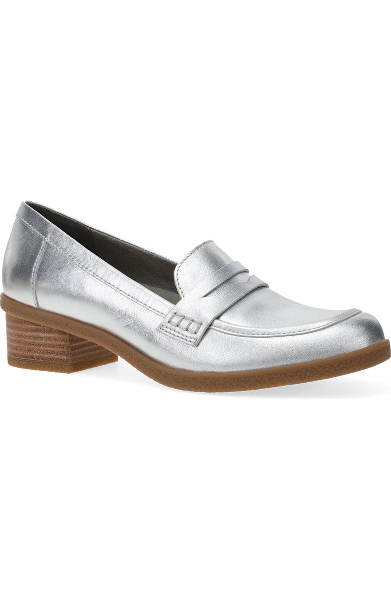 Dansko Danica Waterproof Penny Loafer Pump, Main, color, Silver Metallic
