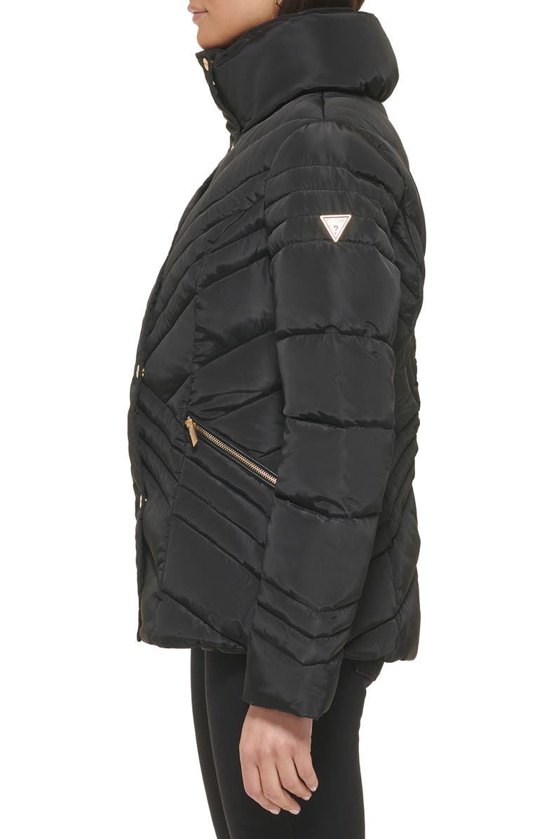 GUESS Water Resistant Chevron Quilted Puffer Jacket, Alternate, color, Black