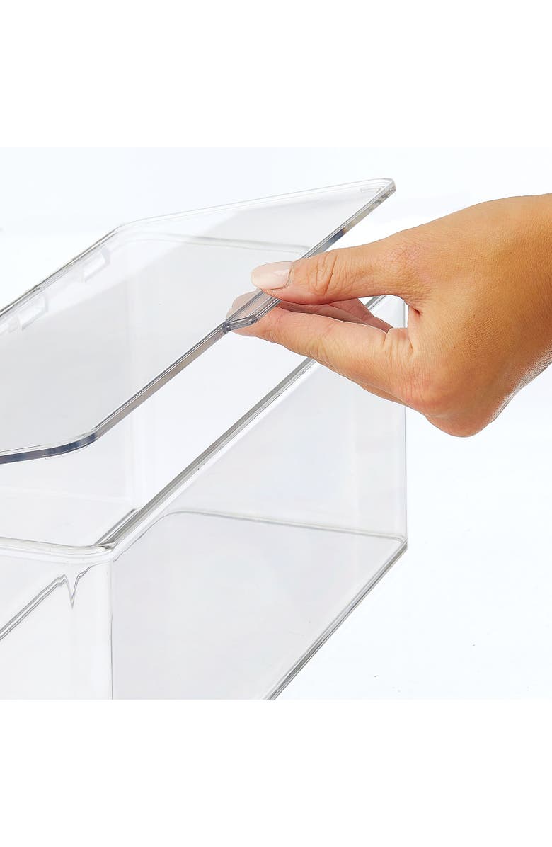 mDesign Plastic Bathroom Vanity Organizer Bin Box with Hinged Lid, 4 Pack, Clear, Alternate, color, Clear