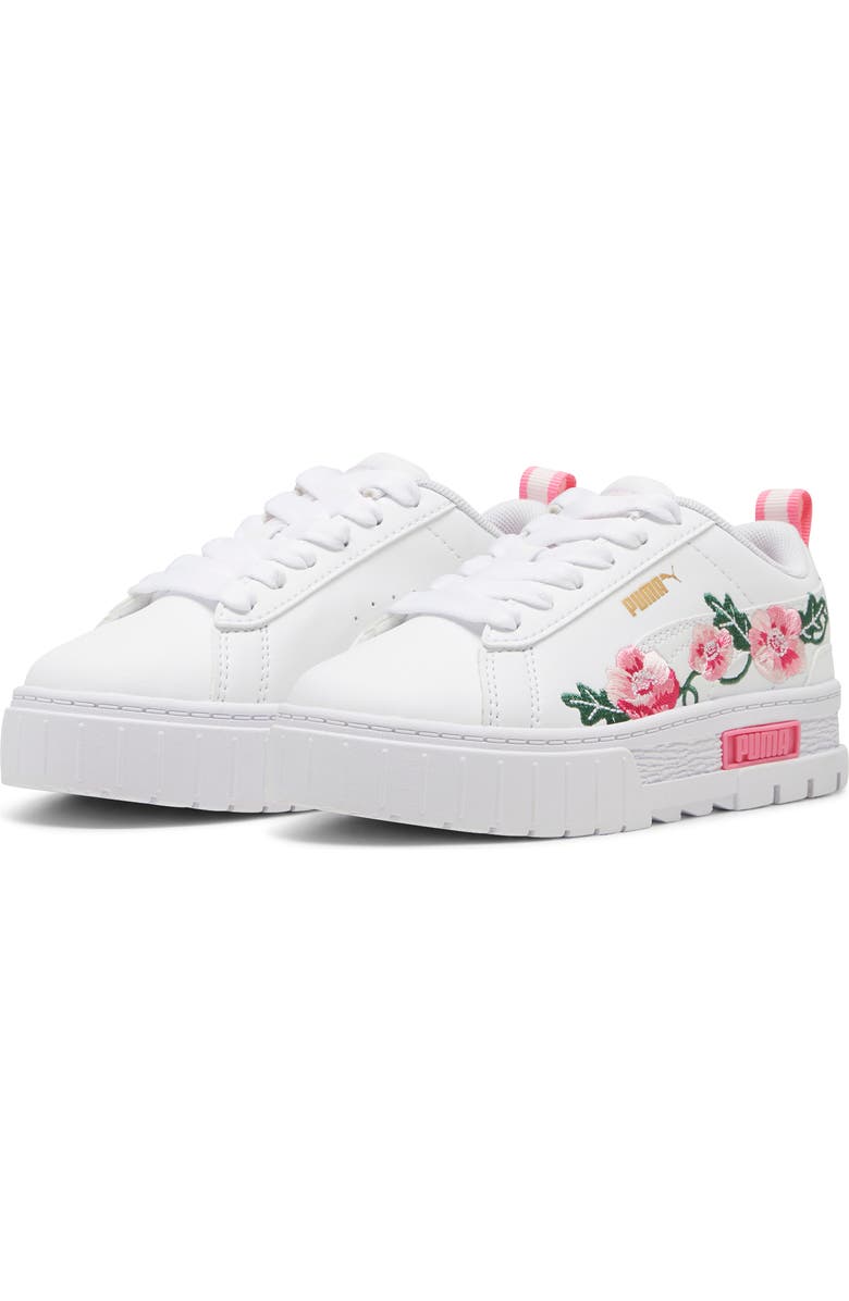 PUMA Gender Inclusive Mayze Embroidered Sneaker, Main, color, Puma White-Fast Pink-Vine