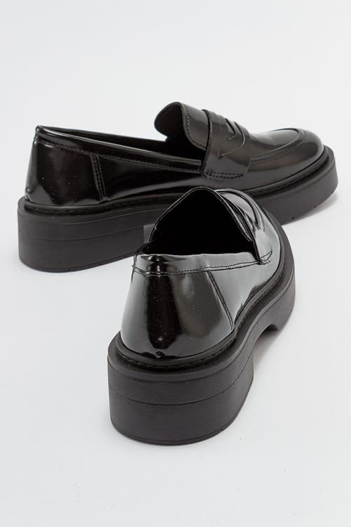 Forever & Always Shoes Josie Platform Loafer In Black Patent Faux Leather