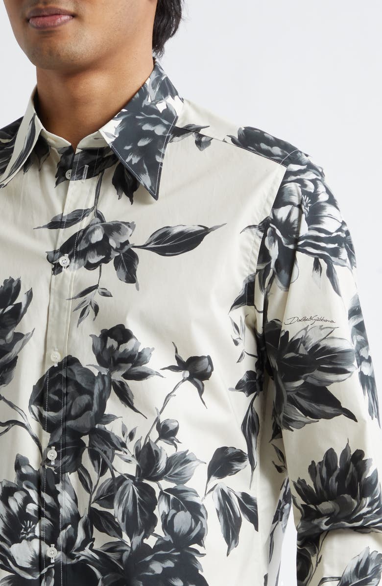 Dolce&Gabbana Martini Fit Floral Cotton Poplin Button-Up Shirt, Alternate, color, Ramage Peonie Fbeige