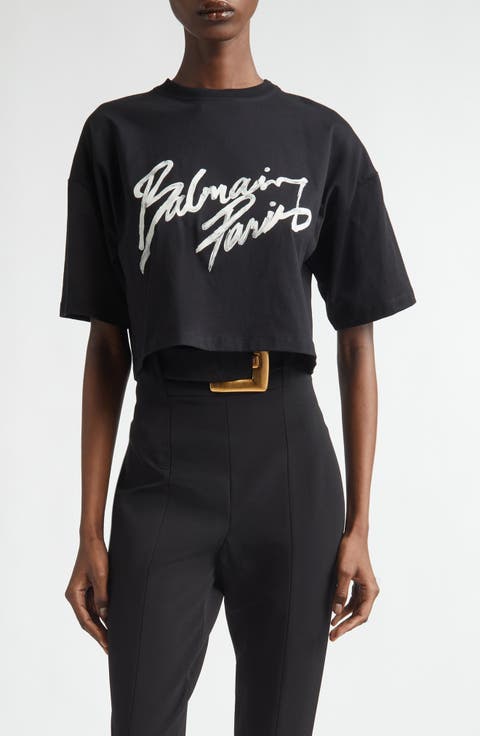 Paris Brush Print Crop T-Shirt