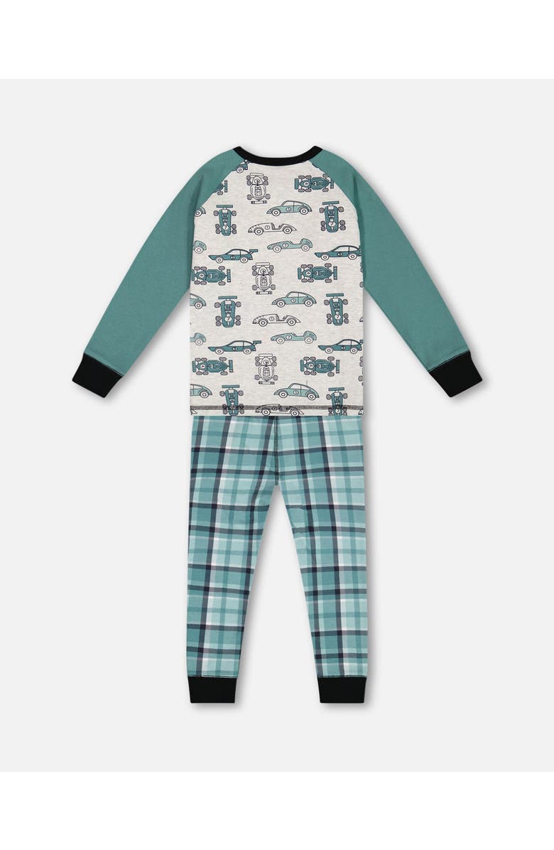 Deux par Deux Boy's Organic Cotton Two Piece Pajama Set Green Printed Cars, Alternate, color,