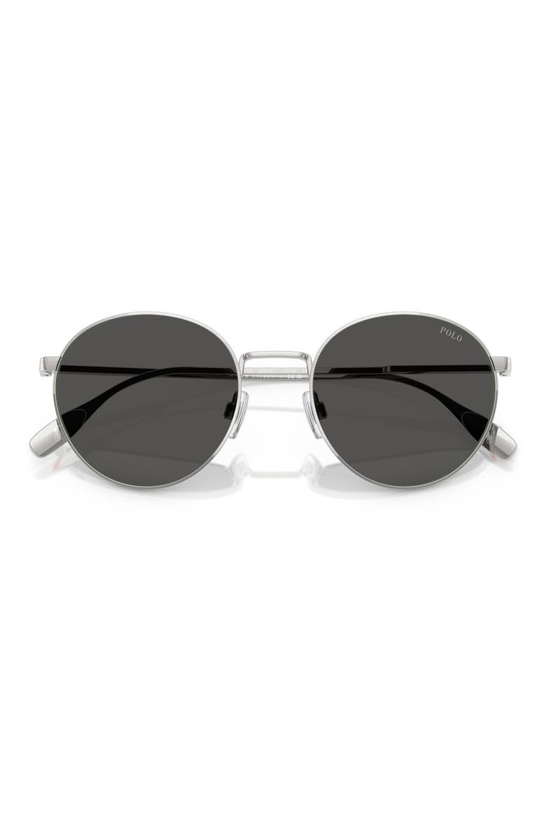 53mm Round Sunglasses, Alternate, color, BRUSHED SILVER / DARK GREY