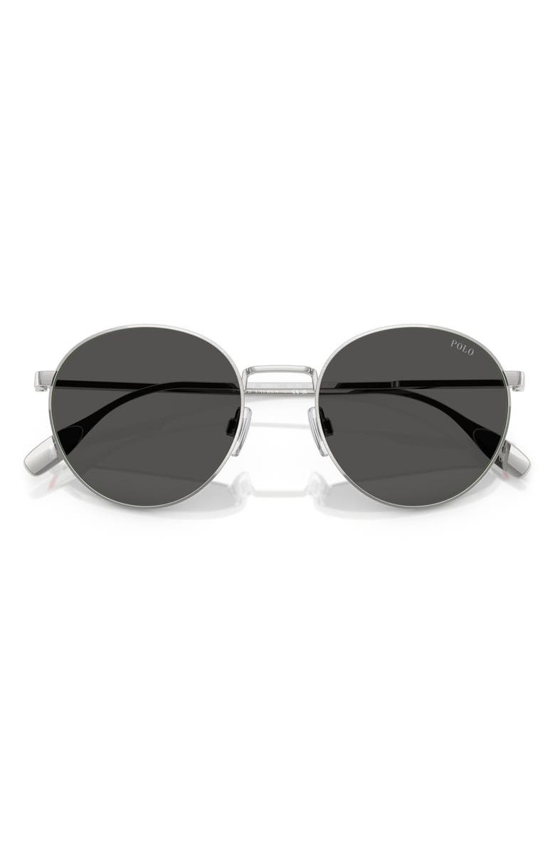 Polo Ralph Lauren 53mm Round Sunglasses, Alternate, color, Brushed Silver / Dark Grey