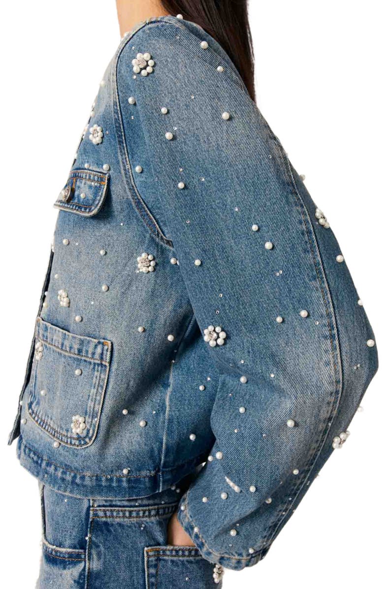 maje Embroidered denim jacket, Alternate, color, Blue